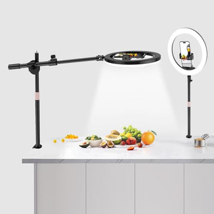 UBeesize 12" Ring Light with Overhead Phone Mount, LED Ring Light with Phone Holder and Stand, Desk Light Ring for iPhone,Cameras, Selfie Light for Live Streaming,Video Recording, Content Creation - size: 12in-Desk