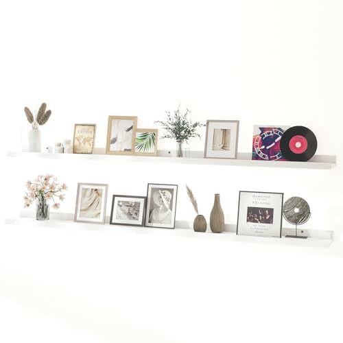 White Floating Shelves for Wall Decor, Long Wall Mounted Storage Shelf for Bedroom, Living Room, Bathroom, Kitchen, Nursery, Display Picture Ledge Shelf with Lip Set of 2-56 Inches, White - color: White, size: 55.1in