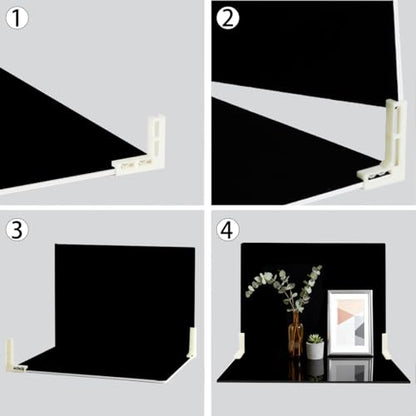 2 PCS Board Photo Backdrop, 16x12 Inch Black Double Sided Matte and Reflective Waterproof Backdrop Boards for Photography with 2 PCS Bracket for Flat Lay - color: Black 2