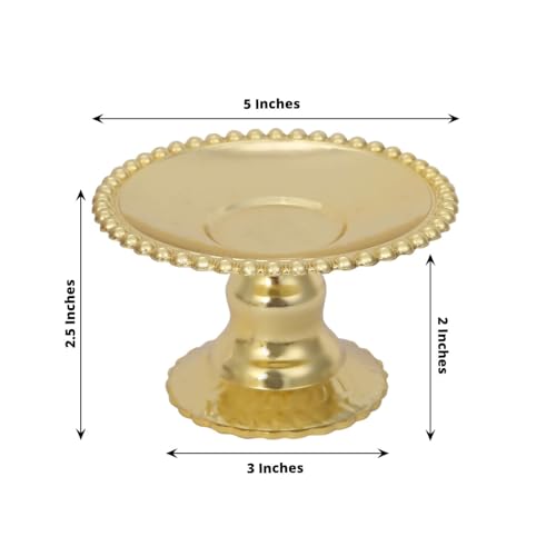 Efavormart 12 Pack 5 inch Gold Mirror Finish Mini Pedestal Cupcake Plates, Round Dessert Display Stands with Beaded Rim for Luxury Tablescapes - color: TYPE8