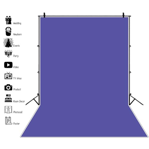Renaiss 5x7ft Purple Blue Backdrop for Portrait Shoot Solid Color Monochrome Purplish Blulish Pure Violet Screen Photography Background Baby Shower Wedding Birthday Party Decors Photo Booth Props - color: Purple, size: 5x7ft