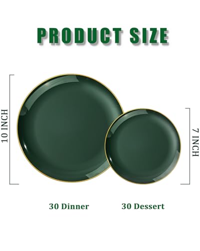PULOTE 60PCS Green Plastic Plates - Heavy Duty Green Disposable Include 30 Each (10 inch Dinner & 7 inch Dessert) Plates, Ideal for Party & Christmas - color: Green, size: 60 PCS