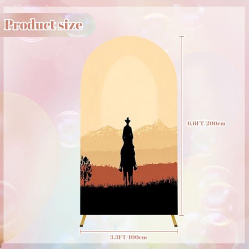 Wedding Arch Backdrop Cover 6.6FT Silhouette Lonesome Cowboy Riding Horse Sunset Spandex Fitted Arch Cover Round Top Stands Cover for Birthday Party Ceremony Banquet Decoration - color: Color4, size: 6.6x3 FT