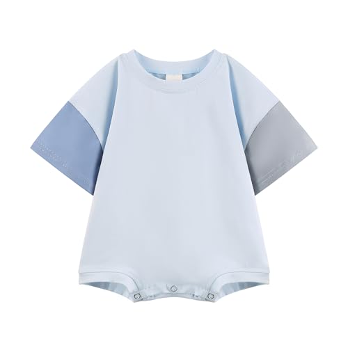 Bafeicao Baby Boy Girl Bubble Romper Color Block Short Sleeve T Shirt Newborn Summer Bodysuit - color: Blue, size: 6-12 Months