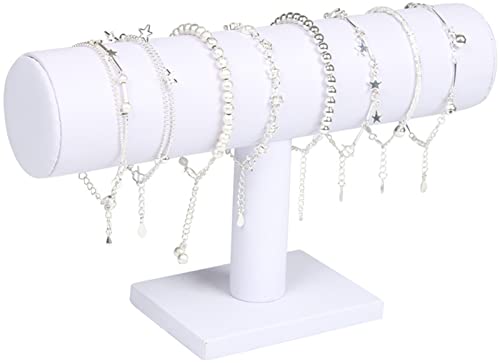 ChezMax Necklace Jewelry Display Jewelry Stand Hovering T-Bar Bracelet Holder for Home Organization - color: A-White Leatherette