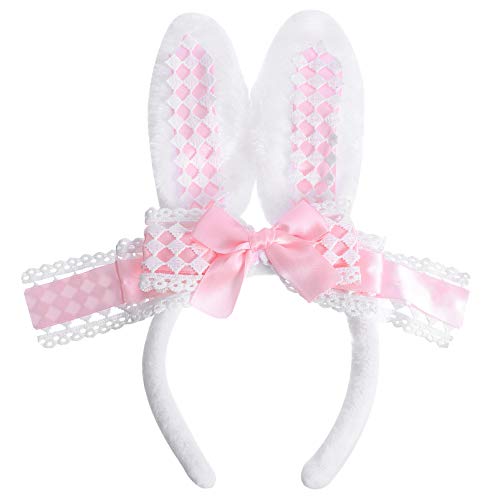 Lurrose Easter Bunny Ears Headband Bowknot Hairband Hair Hoop Easter Hair Accessory for Girls Women Easter Party Photo Props