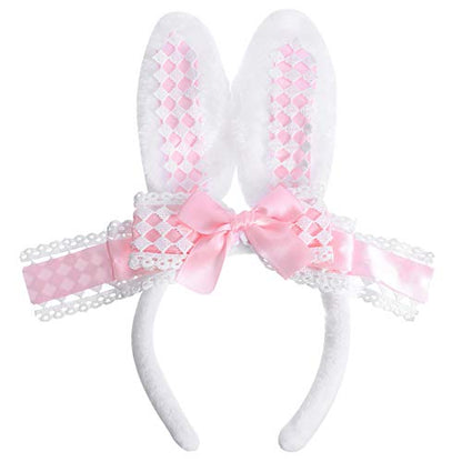 Lurrose Easter Bunny Ears Headband Bowknot Hairband Hair Hoop Easter Hair Accessory for Girls Women Easter Party Photo Props