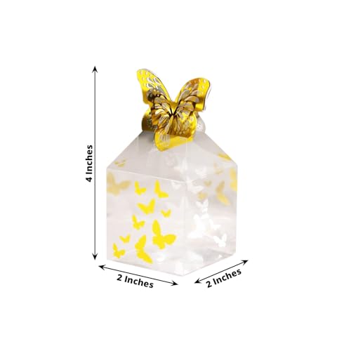 Efavormart 25 Pack Clear Square Candy Gift Boxes with Gold Butterfly Top, 2x2x4 inch Elegant Party Favor Treat Boxes for Baby Showers and Weddings - color: TYPE7