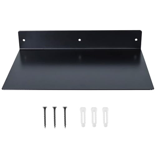 RealPlus Metal Floating Shelf Wall Mounted (12 inch x 8 inch) Heavy Duty Steel Display Shelves, Black - color: Black (Pack of 1), size: 12"W x 8"D
