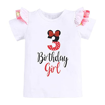 IBTOM CASTLE Cake Smash Half 1st 2nd 3rd Birthday Girl Princess Polka Dots Ruffle Skirt Set ONE Party Costume Headband - color: Red-3rd, size: 3T