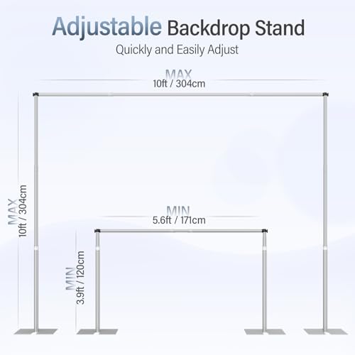 EMART Heavy Duty Backdrop Stand, 10x10Ft Adjustable Pipe and Drape kit with 9.26 LBS Steel Flat Base, Sturdy Metal Diy Photo Background Frame for Parties, Events, Wedding, Photography - Silver - color: Silver, size: 10x10FT
