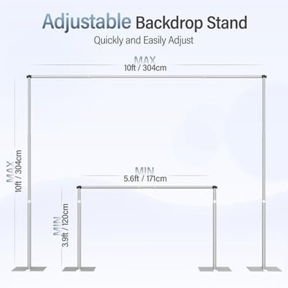 EMART Heavy Duty Backdrop Stand, 10x10Ft Adjustable Pipe and Drape kit with 9.26 LBS Steel Flat Base, Sturdy Metal Diy Photo Background Frame for Parties, Events, Wedding, Photography - Silver - color: Silver, size: 10x10FT