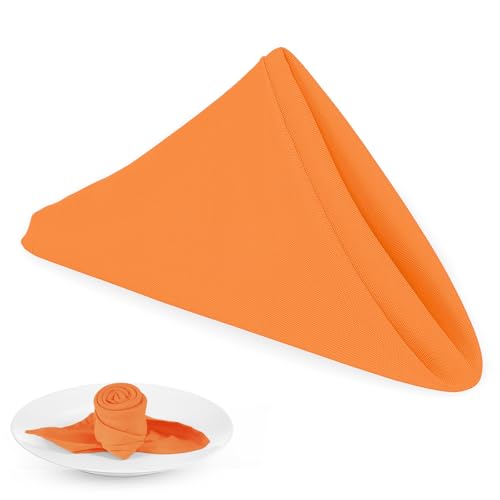 PLOYMONO Orange Heavy Duty Cloth Napkins - 17 x 17 Inch Solid Washable Polyester Dinner Napkins - Set of 8 Napkins with Hemmed Edges - Great for Parties, Fall Festival, Autumn, Halloween, Thanksgiving - color: Orange