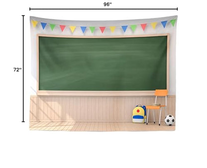 Fabric 8x6ft School Backdrop Photography Classroom Interior Blackboard Wooden Wall Kindergarten Middle School Students Online Learning Virtual Scene Photo Video Course Background Props - size: 8x6FT