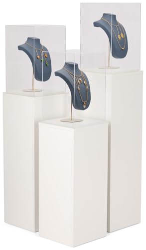 Displays2go Pedestal Display Stands with Contemporary Tiered Design and Recycled Acrylic Topper (PEDWDWH3)