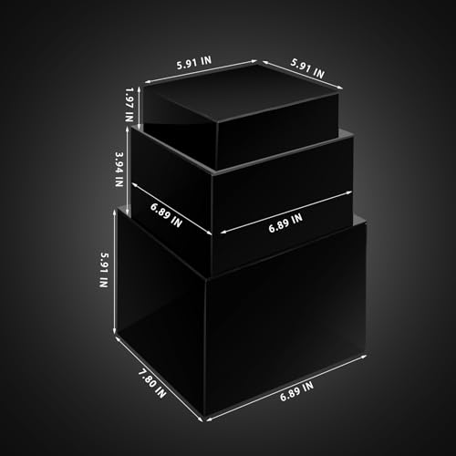 Bucherry 6 Pcs Acrylic Display Risers - Nesting Cubes 5 Sided with Hollow Bottoms Display Stand Shelf for Cosmetics Food Collectibles Jewelry Figures Show (Black) - color: Black