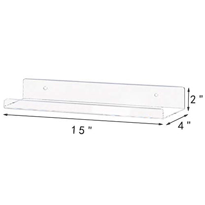 Weiai Clear Acrylic Shelf 15" Invisible Floating Wall Ledge Bookshelf, Kids Book Display Shelves Wall Mounted (15 Inch 3Pack) - size: 15 Inch 3Pack