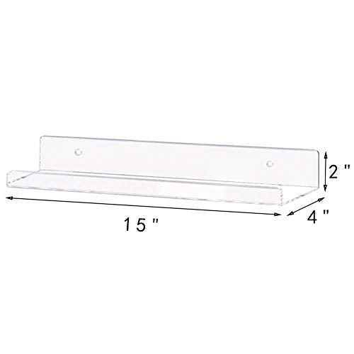 Weiai Clear Acrylic Shelf 15" Invisible Floating Wall Ledge Bookshelf, Kids Book Display Shelves Wall Mounted (15 Inch 4Pack) - size: 15 Inch 4Pack