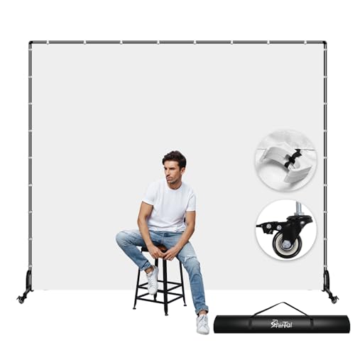 7x6.5ft Movable Backdrop Stand With White Screen and Wheels - Photography Background Stand for Photoshoot, Studio Video Recording, Events, Streaming - color: White, size: 7x6.5ft
