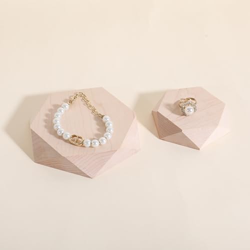 2pcs Wooden Jewelry display tray, Hexagon jewelry display riser, Jewelry retail shop photography props【Beech Hexagon tray-2pcs】