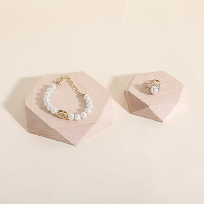 2pcs Wooden Jewelry display tray, Hexagon jewelry display riser, Jewelry retail shop photography props【Beech Hexagon tray-2pcs】