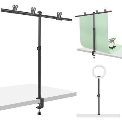 Small Backdrop Stand 3x3.3ft, Adjustable Photo Backdrop Stand Kit with 3 Clamps, Portable Background Stand Support for Parties Photoshoot, Table T-Shape Backdrop Banner Holder for Photography Paper