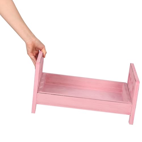 Cabilock Newborn Photography Prop Bed, Handcrafted Rustic Wooden Baby Photo Bed, Detachable Studio Photoshoot Props, 16. 53 X 11. 22 X 8. 46 Inches, Pink - color: Pink