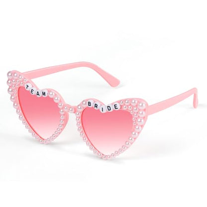 Etercycle Team Bride Sunglasses, Bridesmaid Proposal Gifts Heart Shaped Glasses, Pink Women's Sunglasses Bridal Engaged Gift For Bachelorette Party Favors - color: Team Bride-pink