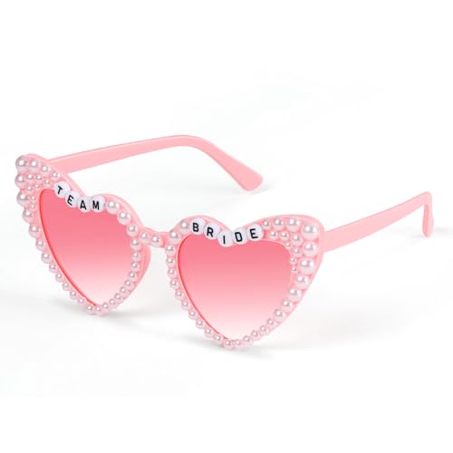 Etercycle Team Bride Sunglasses, Bridesmaid Proposal Gifts Heart Shaped Glasses, Pink Women's Sunglasses Bridal Engaged Gift For Bachelorette Party Favors - color: Team Bride-pink