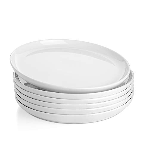 Sweese 10 Inch Porcelain Dinner Plates, White, Set of 6 - Microwave, Oven, Dishwasher Safe, Scratch-Resistant - color: White, size: 10 Inch
