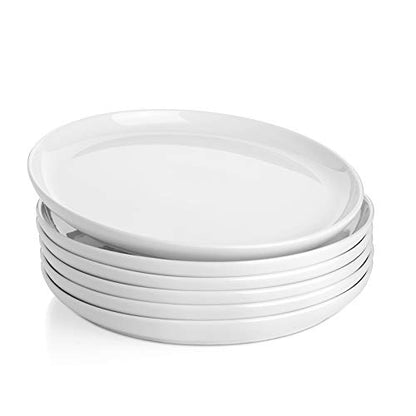 Sweese 10 Inch Porcelain Dinner Plates, White, Set of 6 - Microwave, Oven, Dishwasher Safe, Scratch-Resistant - color: White, size: 10 Inch