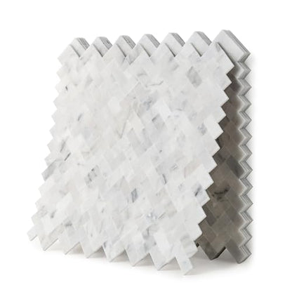 5-Sheet 3D Herringbone Peel and Stick Stone Tiles, Genuine Marble Self Adhesive Backsplash, Waterproof Heat Resistant for Kitchen Bathroom Fireplace, Mixed Gray (Covers 4.5 Sq Ft)
