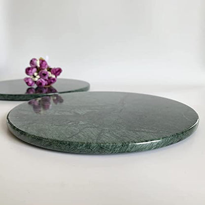 Natural Round Marble Tray Glossy Pastry Board for Dessert, Cheese, Coffee, Smooth on Both Sides (Green) - color: Green