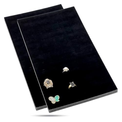 TheDisplayGuys For Your Modern Living 2-Pack 72-Ring Vertical Holders Velvet Foam Padding Jewelry Inserts - Tray/Case Liners - Retail Display, Storage (Black) by The Display Guys - color: Black, size: Ring Slots - 72 Vertical