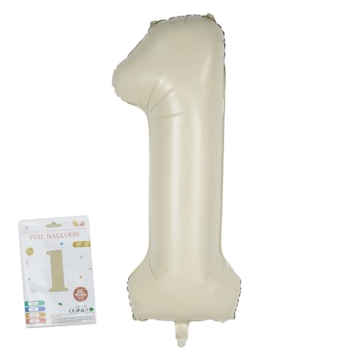 CARGEN 40 Inch Creamy White Number 1 Balloon, Large Beige Foil Mylar Digital 0-9 for Birthday Decorations, Boho Neutral Party Supplies, Wedding Anniversary Photo Props, Helium or Air Fill - style: Number 1
