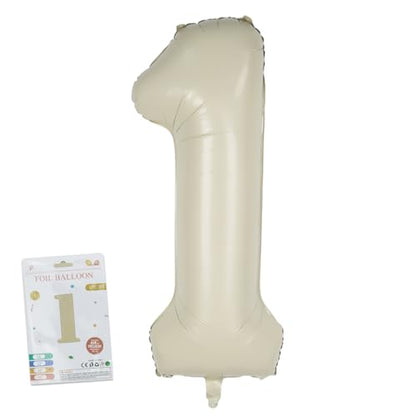 CARGEN 40 Inch Creamy White Number 1 Balloon, Large Beige Foil Mylar Digital 0-9 for Birthday Decorations, Boho Neutral Party Supplies, Wedding Anniversary Photo Props, Helium or Air Fill - style: Number 1