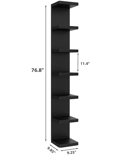 LitaEther Versatile 7 Tier Wall Shelf Unit,Black Lack Wall Shelf,Display Floating Shelf with Round Edge - color: Black, size: 7 tier