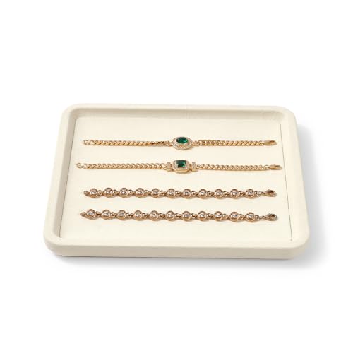 Microfiber Jewelry Display Flat Tray for Rings Earrings Necklace Bracelet, Jewelry Photograph Display Catchall Organizer Tray Dish(M,Beige) - color: Beige, size: 20 * 18 * 1.5cm