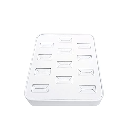 MOOCA 12 Slots Ring Tray Display, Slotted Ring Showcase Display Jewelry Organizer, Jewelry Tray for Showcase trade Show, Premium White Leatherette - color: White Faux Leather, 12 slots