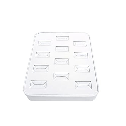 MOOCA 12 Slots Ring Tray Display, Slotted Ring Showcase Display Jewelry Organizer, Jewelry Tray for Showcase trade Show, Premium White Leatherette - color: White Faux Leather, 12 slots