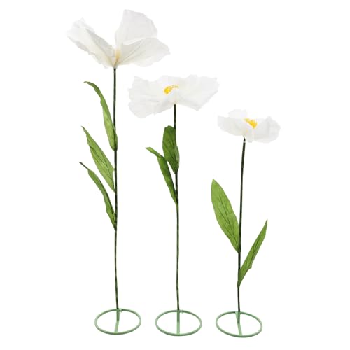 3-Piece Giant Flowers for Decoration with Stand, 5.9Ft Artificial Big Flowers for Wedding Decorations, Shop Window Display, Photography Props, Banquet (White) - color: White