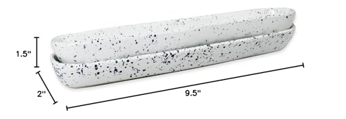 roro Ceramic Stoneware Hand-Molded Speckled Spotted Relish Plate (Olive Boat Tray Set of 2, White)
