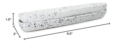 roro Ceramic Stoneware Hand-Molded Speckled Spotted Relish Plate (Olive Boat Tray Set of 2, White)