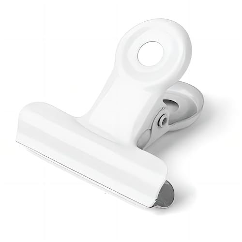 Coideal White Bulldog Paper Clips, 20 Pack 2 Inch Large Metal Binder Clips Round Hinge Clamps for Food Bags, Pictures Photos, Art Crafts, Office School (50 mm) - color: White