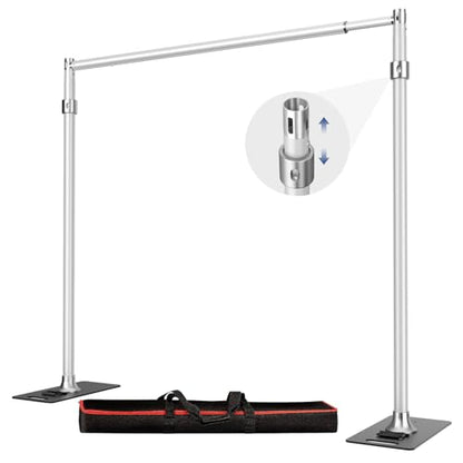Pipe and Drape Backdrop Stand Kit 9.2x9.2ft, Adjustable Heavy Duty Photography Background Frame with Metal Flat Base & Carry Bag for Wedding, Parties, Events, Trade Shows- Silver