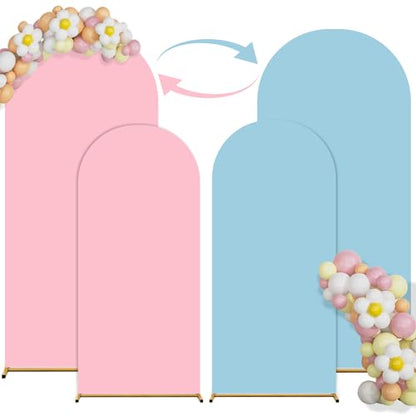 Chiara Wedding Arch Cover Set of 2 - 6Ft/7.2Ft, Double Color Spandex Fitted Arch Cover for Baby Party Birthday Banquet Shower (Pink+Blue) - color: Pink+Blue