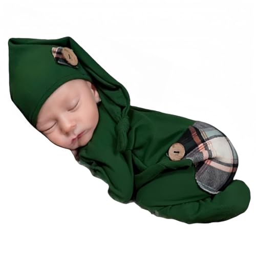 Christmas Newborn Baby Photo Shoot Props Outfits Crochet Clothes Santa Claus Red Hat Pants Photography Props - color: Green a
