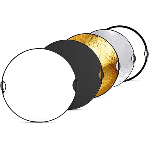 NEEWER 43"/110cm Light Reflector with Handle Grip with 3/8" Thread, 5 in 1 Collapsible Disc Light Diffuser Translucent/Silver/Gold/White/Black for Photography Lighting, Outdoor Lighting, RF-110II - style: 110cm