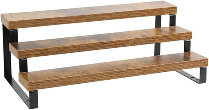 4-Tier Wooden Display Riser Shelf Stand for, Makeup, Cupcake, Condiment & Dolls Collection Home Decor Organizer, Expandable for Pantry/Counter (Brown, 3-Tier) - size: 3-Tier
