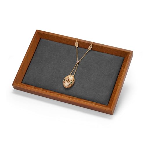 Oirlv Solid Wood Small Jewelry Tray Trade Showcase Countertop Jewelry Display Trays Rectangle Vanity Tray(Grey, Small) - color: Gray, size: 9.1" x 5.9" x 0.7"